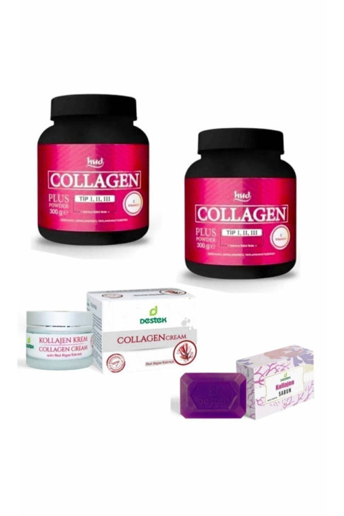 Hud Collagen Plus Powder 2 Li X 300 Gr Collagen Yüz Bakım Krem 50 Ml Ve Sabun 150 Gr