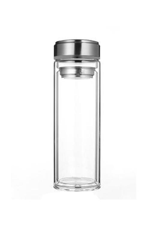 Çift Cidarlı 350 Ml Camlı Termos Şişe - Cam Matara - Cam Suluk