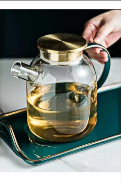 1800 Ml Metal Kapaklı Isıya Dayanıklı Cam Bitki Çayı Demliği Cam Sürahi