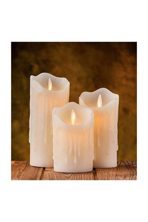 3Lü Set Alevli Led Mum Hareketli Alev Görünümlü Mum (7-9-11 Cm)