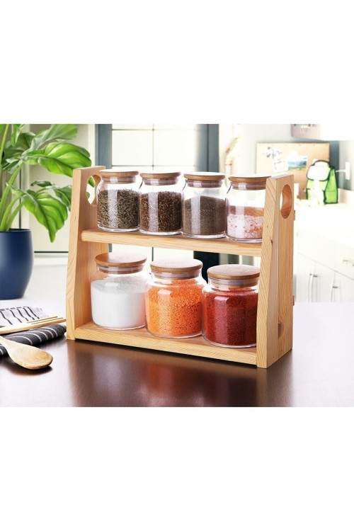 Ahşap Standlı Bambu Kapaklı 7'Li Şık Baharat Takımı