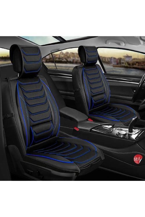 Jaguar Sovereign Uyumlu Lüx Deri Oto Koltuk Kılıfı Ön Arka Takım Set Antalya SİYAH MAVİ