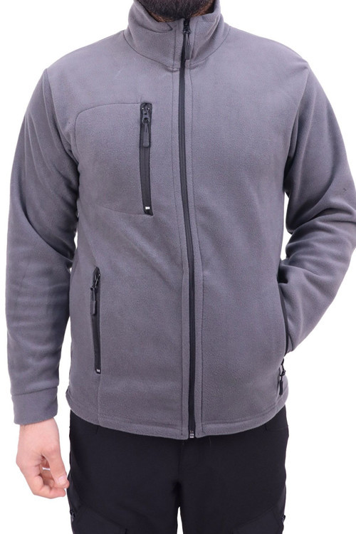 Üç Cepli Fermuarlı Polar Hırka 2XL