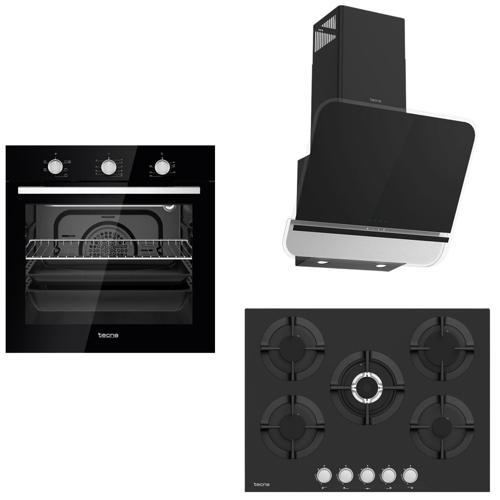 Siyah Ankastre Set (8471 5 Gözlü Döküm Izgara 70 Cm Ankastre Ocak-8126 6 Fonksiyon Fırın-Tecna 8871 60 Cm Duvar T