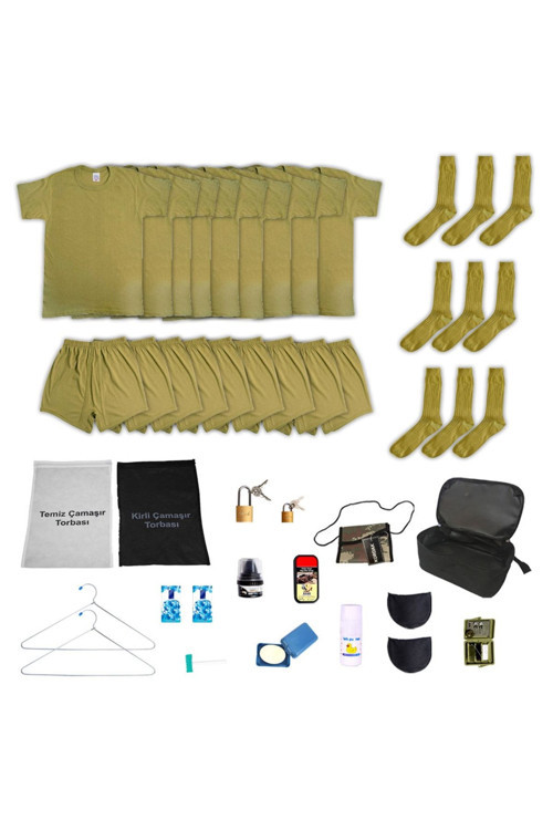 9'Lu Temel Asker Seti - Asker Tişörtü Boxer Çorap Pudra 2XL