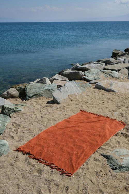 Coastline Kiremit Çift Tarafı Bukle 100x180 Cm Boyasız %100 Organik Pamuk Saçaklı Plaj Havlusu