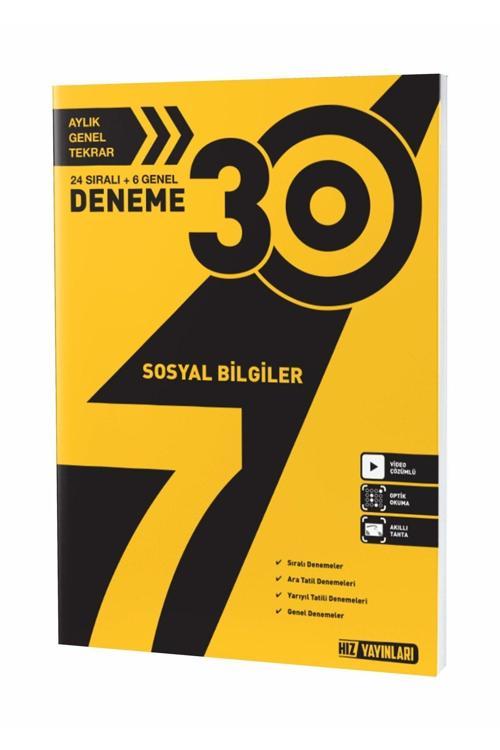 Hız Yayınları 7. Sınıf Sosyal Bilgiler 30'Lu Deneme Seti (24 Sıralı + 6 Genel)