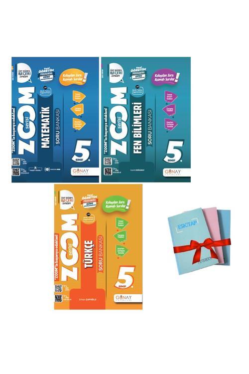 Günay Yayınları 5.Sınıf Zoom Serisi Fen Bilimleri + Matematik + Türkçe Soru Bankası ( 1 Adet Not Defteri Hediye)