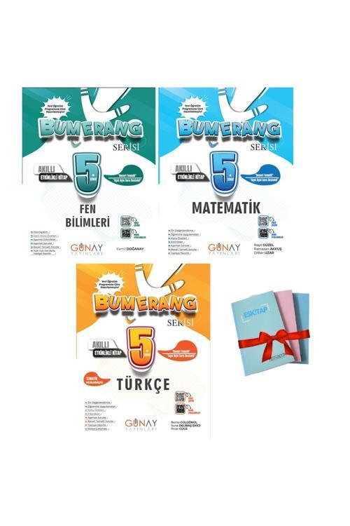 Günay Yayınları 5. Sınıf Bumerang Matematik+Fen B+Türkçe Konu Anlatımlı Etkinlikli Soru B.1 Adet Not Defteri Hediye)