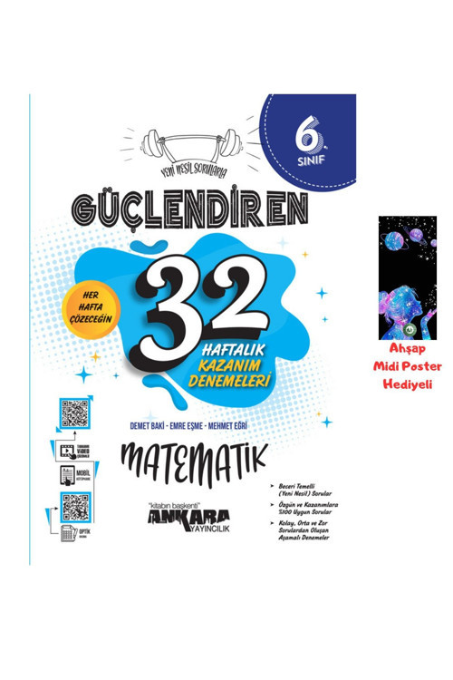 Ankara Yayınları 6.Sınıf Güçlendiren 32 Haftalık Matematik Kazanım Denemeleri Ahşap Poster Hediyeli