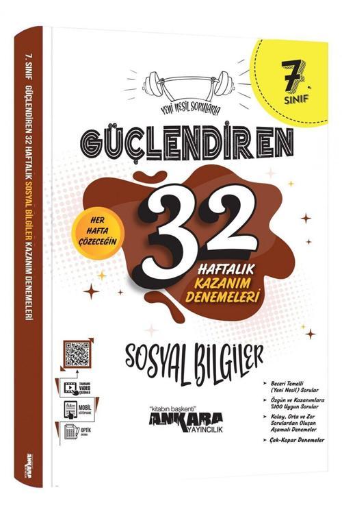 Ankara Yayınları 7. Sınıf Güçlendiren 32 Haftalık Sosyal Bilgiler Kazanım Denemeleri Ahşap Poster Hediyeli