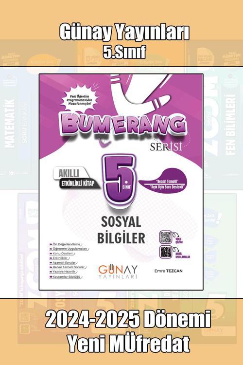 Günay Yayınları 5.Sınıf Bumerang Serisi Sosyal Bilgiler Etkinlikli Akıllı Kitap 2025 Yeni Öğretim Yılı