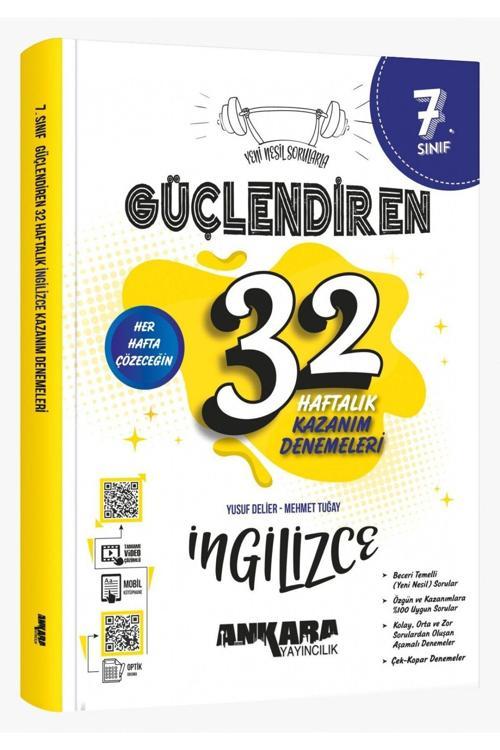 Ankara Yayıncılık 7. Sınıf İngilizce Güçlendiren 32 Haftalık Kazanım Denemeleri 