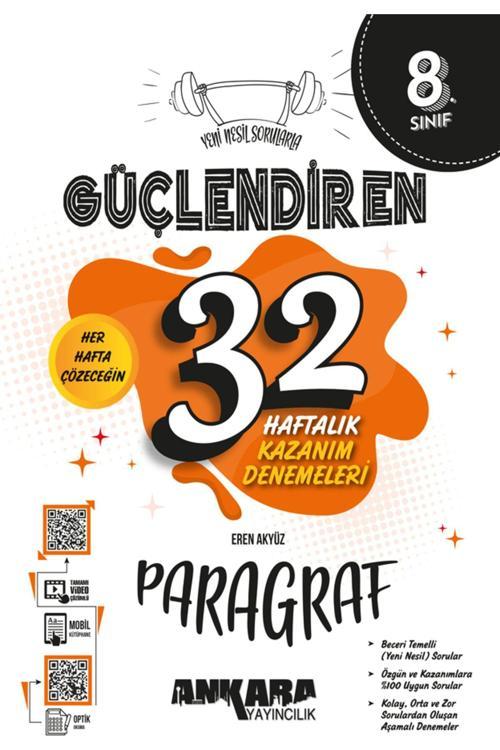 Ankara Yayıncılık 8. Sınıf Güçlendiren 32 Haftalık Paragraf Kazanım Denemeleri 2024-2025 Güncel Baskı