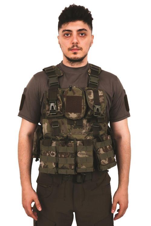 Kamuflaj Haki Kordon Airsoft Yeleği - Demonte Vest Taktik Yelek