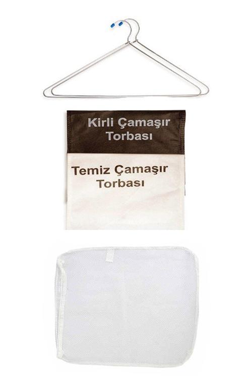 Asker Dolabına Kirli Temiz Torbası - Çamaşır Filesi - 2'Li Dolap Askısı