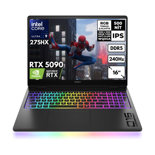 Omen Max 16-AH0004NT Ultra 9-275HX 16-GBDDR5 2 TBSSD RTX5090 (24GB-GDDR7) 16" 240Hz 2K WQXGA Windows 11 Home Gaming Notebook B92QMEAHMF46
