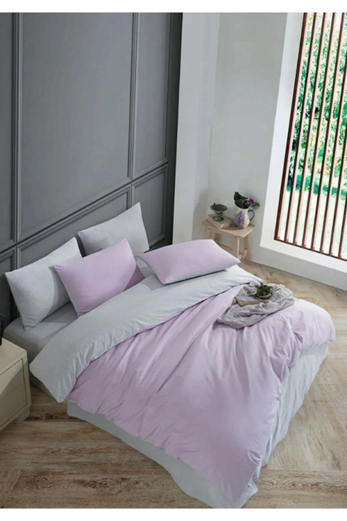 Lilac Düz Desen 4 Yastıklı Çift Taraflı Çift Kişilik Nevresim Takımı %100 Pamuk014530200