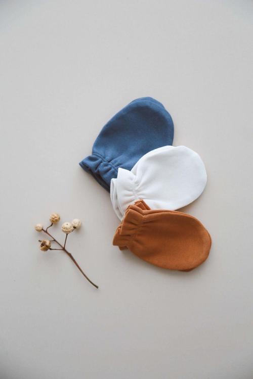 Ohlalakoala 3Lü Indigo-Krem-Tarçın Rengi Yenidoğan Eldiven Set Model 4 0-3 Ay