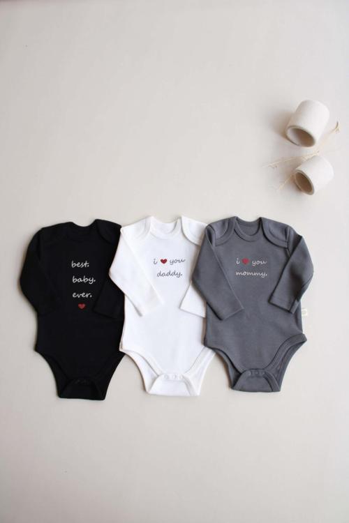 Ohlalakoala 3Lü Nakışlı Çıt Çıtlı Uzun Kollu Body Zıbın Set Model 7 18-24 Ay