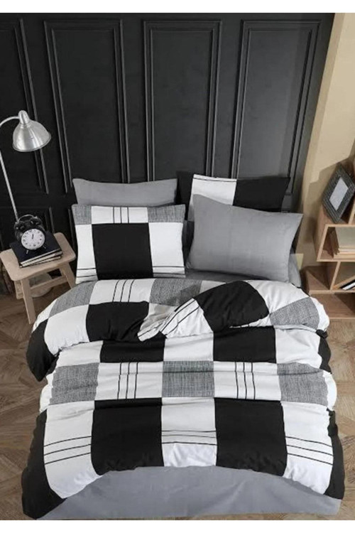 Basic Kare Çizgi Desen Çift Kişilik Nevresim Seti 200X220 %100 Pamuk01453020