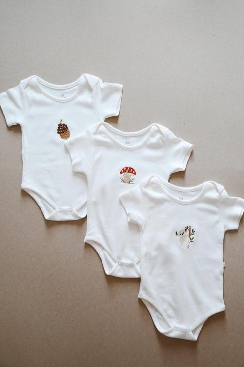 Ohlalakoala 3Lü Nakışlı Çıt Çıtlı Kısa Kollu Body Zıbın Model 1 9-12 Ay