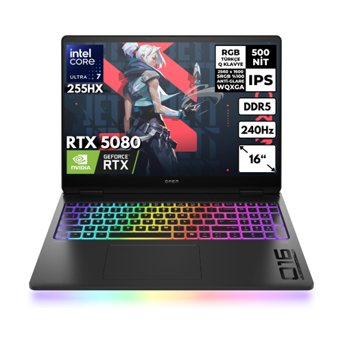 Omen Max 16-AH0014NT Ultra 7-255HX 32GB 512 GBSSD RTX5080 (16GB-GDDR7) 16" 240Hz WQXGA Windows 10 Home B8SQ9EAHMF98