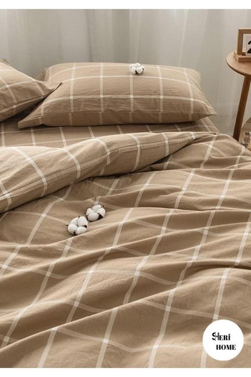 Jersey Golden Kare Çizgi Tek Kişilik Nevresim Seti 160 X 220Bej0210639