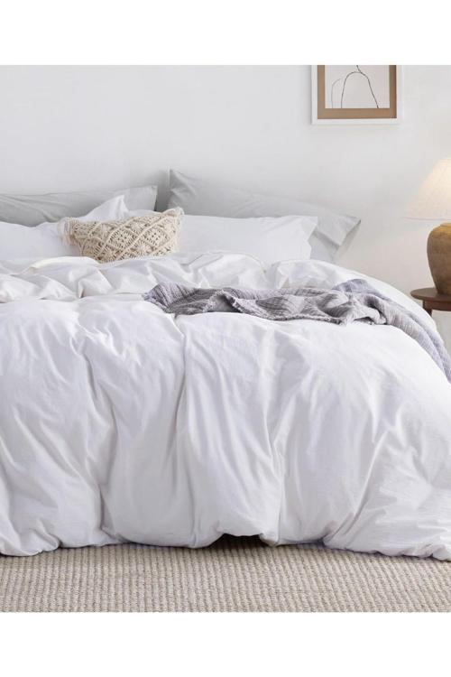 Lastikli Çarşaflı Çift Kişilik Nevresim Takımı | Pudra Bej