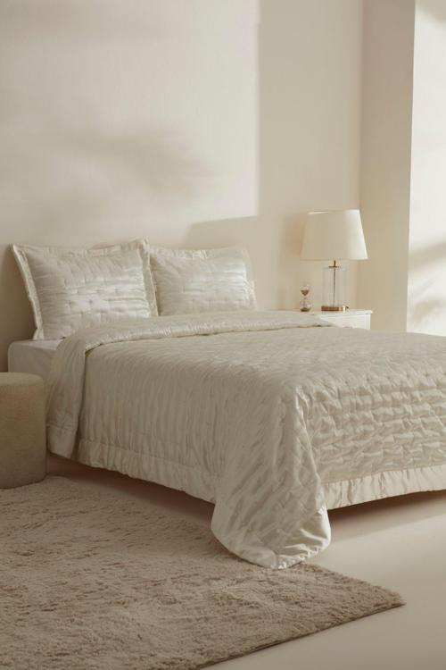 Glamour Çift Kişilik Yatak Örtüsü Beyaz