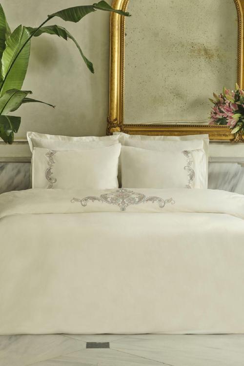 Alessa Nakışlı %100 Pamuk Çift Kişilik Nevresim Takımı Beyaz