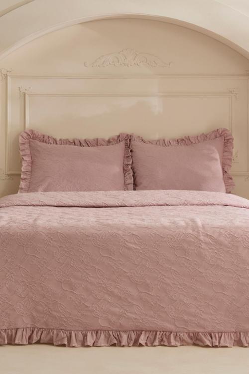 White Collection Tyra %100 Pamuk Çift Kişilik Yatak Örtüsü Pudra