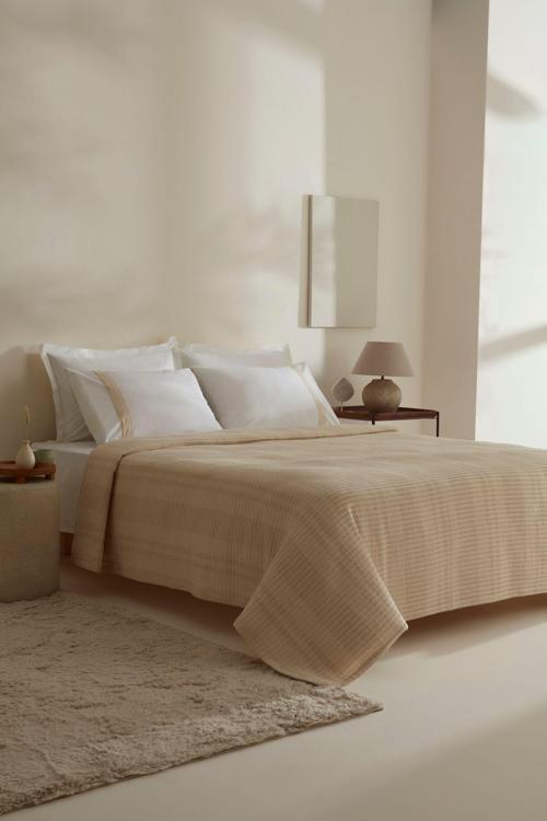 White Collection Delisa %100 Pamuk Keten Çift Kişilik Pike Takımı Krem