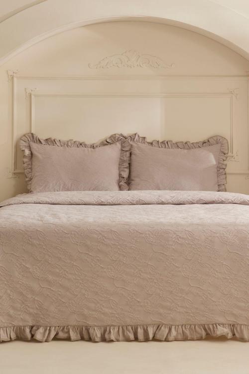 White Collection Tyra %100 Pamuk Çift Kişilik Yatak Örtüsü Bej