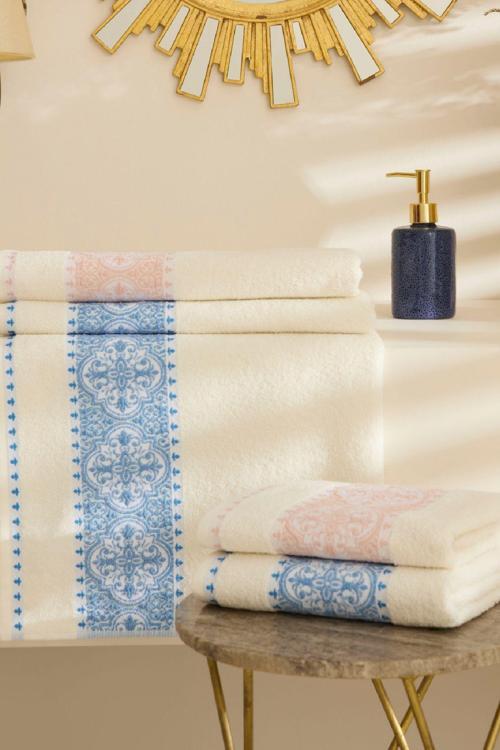 Cozy Bath %100 Pamuk 4 Parça Hamam Seti Mavi-Pudra