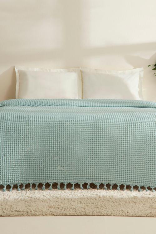 Mady %100 Cotton Waffle Çift Kişilik Tek Pike Mavi