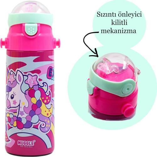 Pipetli Çelik Matara MT-2635 Unicorn Desenli 550 Ml