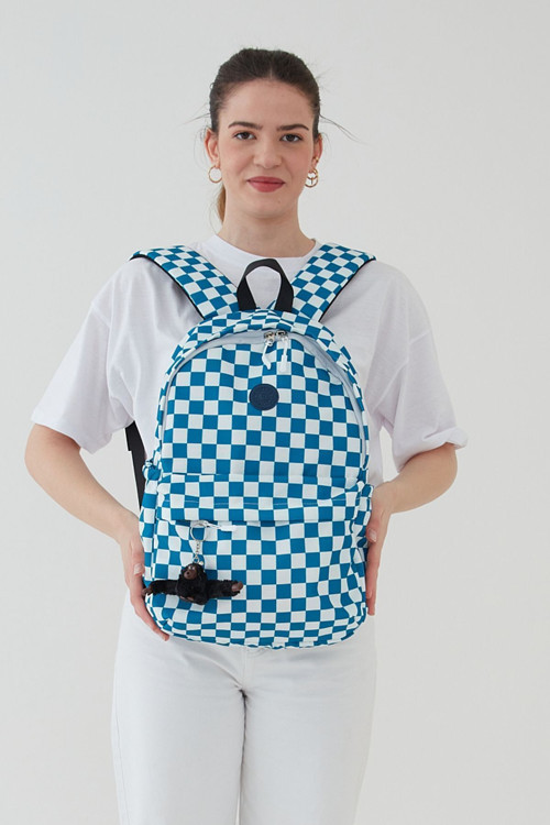 Unisex Su Geçirmez Damalı Kumaş Ortaokul, Lise, Okul Sırt Çantası , Anahtarlık Hediyeli Bergamo