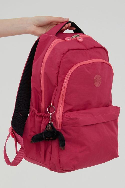 Unisex Krinkıl Su Geçirmez Kumaş Büyük Boy Çok Gözlü Okul Seyahat Sırt Çantası Pembe