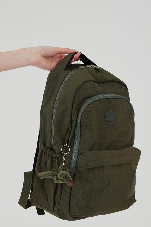 Unisex Krinkıl Su Geçirmez Kumaş Büyük Boy Çok Gözlü Okul Ve Seyahat Sırt Çantası Haki