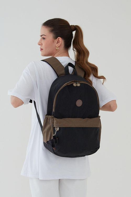Unisex Siyah Su Geçirmez Krinkıl Kumaş Günlük Sırt Çantası Seyahat Ve Okul Çantası Bergamo