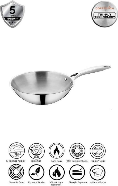 3 Ply Inox 26 Cm Yapışmaz Wok Tava