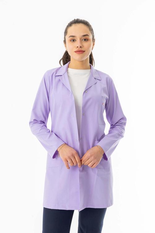 Spor Yaka Uzun Kol Kadın Personel Önlüğü Alpaka Kumaş Lila (RNK106)