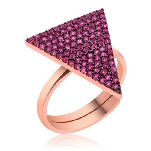 Gümüş Rose Pembe Üçgen Bayan Yüzük SL2687