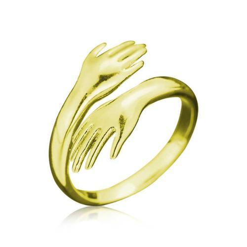 Gümüş Gold Sarılan Eller Yüzük SL3317