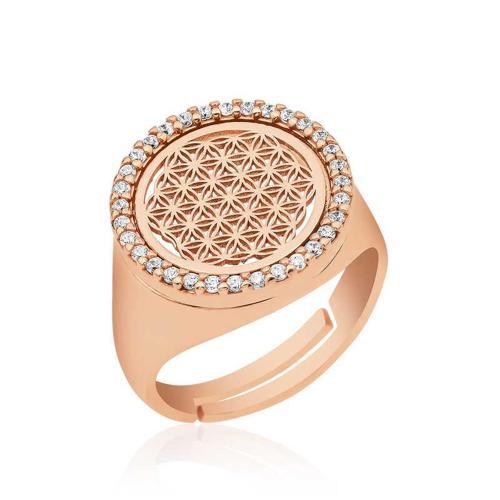 Gümüş Rose Oval Yaşam Çiçeği Yüzük SL3740