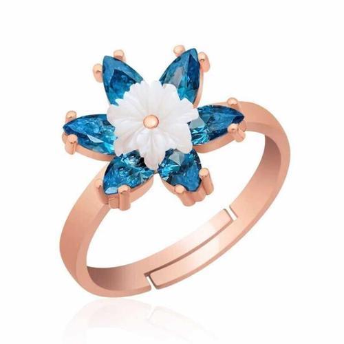 Gümüş Rose Mavi Lotus Çiçeği Yüzük SL1620
