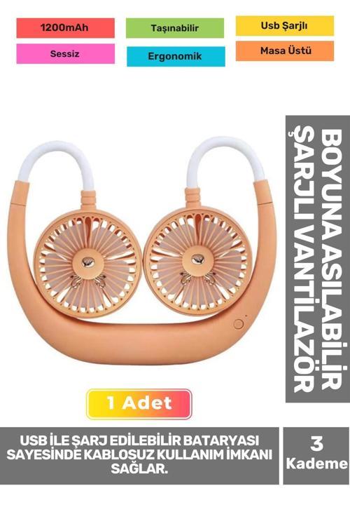 Premium Sessiz Sarı Eller Serbest Boyuna Asılabilir Şarjlı 3 Kademeli Vantilatör Klima Soğutucu Fan