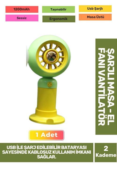 Sessiz 2 Kademeli Hafif Kablosuz 1200mAh Pervaneli Taşınabilir Usb Şarjlı Masa El Fanı Vantilatör