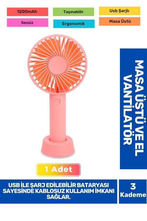 Sessiz 3 Kademeli Hafif Kablosuz 1200mAh Pervaneli Taşınabilir Usb Şarjlı Masa El Fanı Vantilatör
